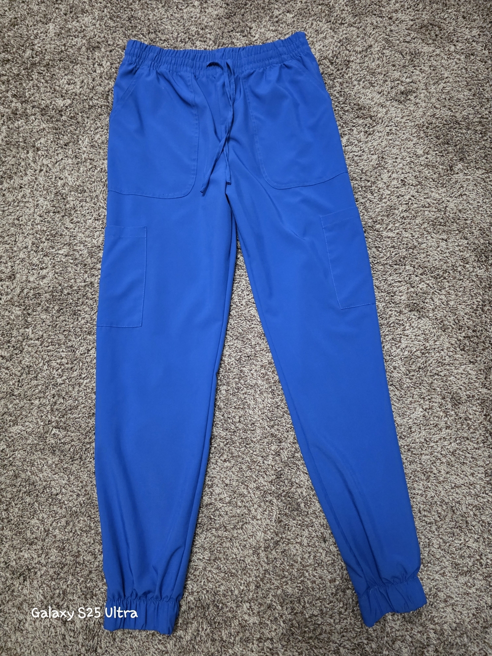 Women's Elastic Waist Blue Jogger Pants with Cargo Pockets